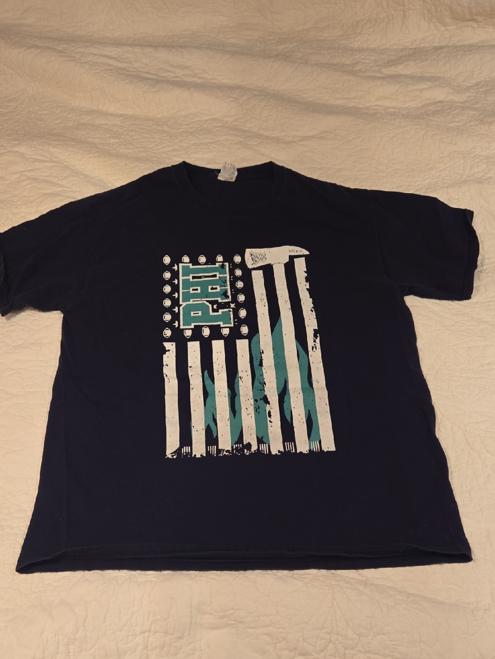 Graphic EAGLES FOOTBALL FIREFIGHTER Flag Tee with Teal Accent SIZE L